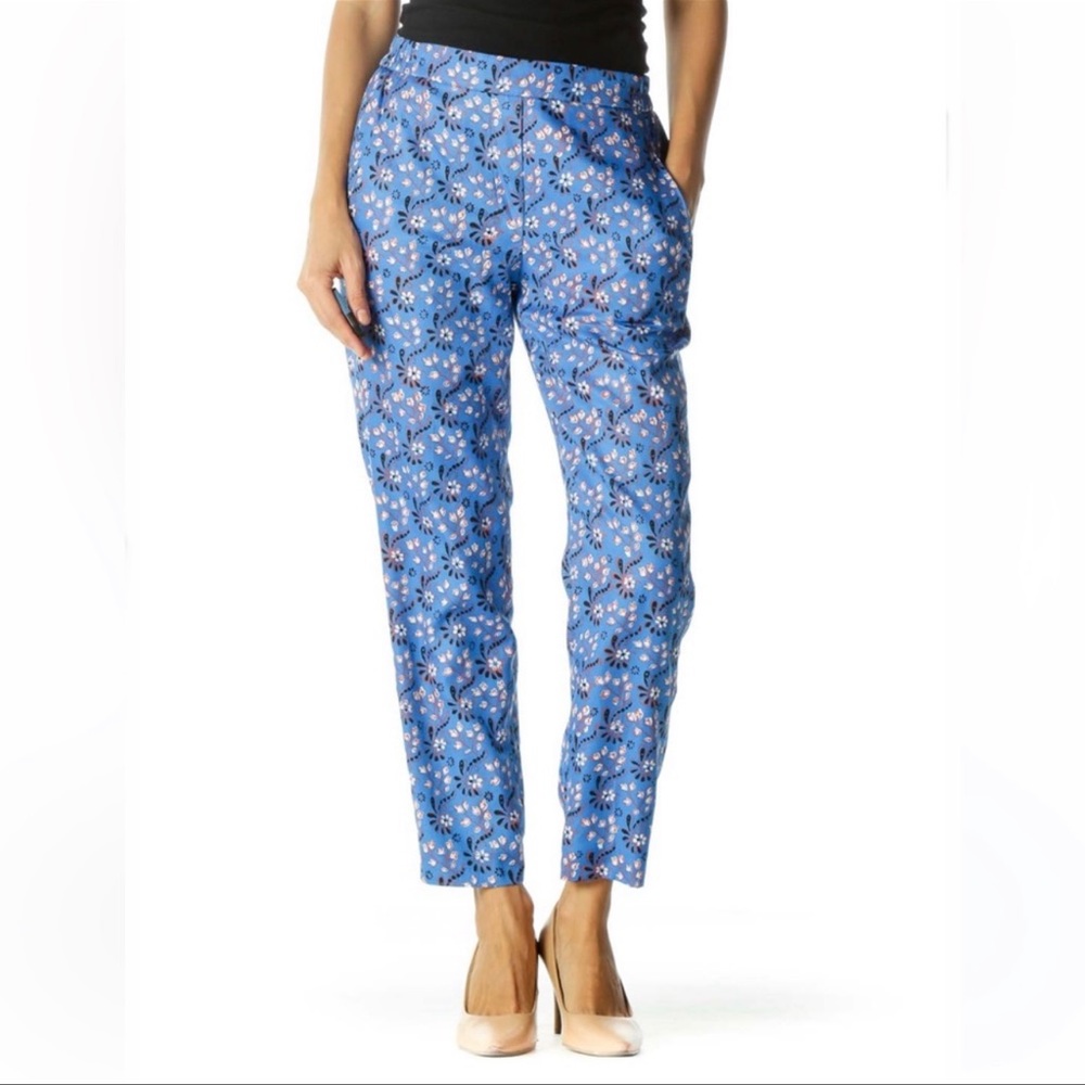 J. Crew Satin Floral Chino Career Pants Ankle Blue E95